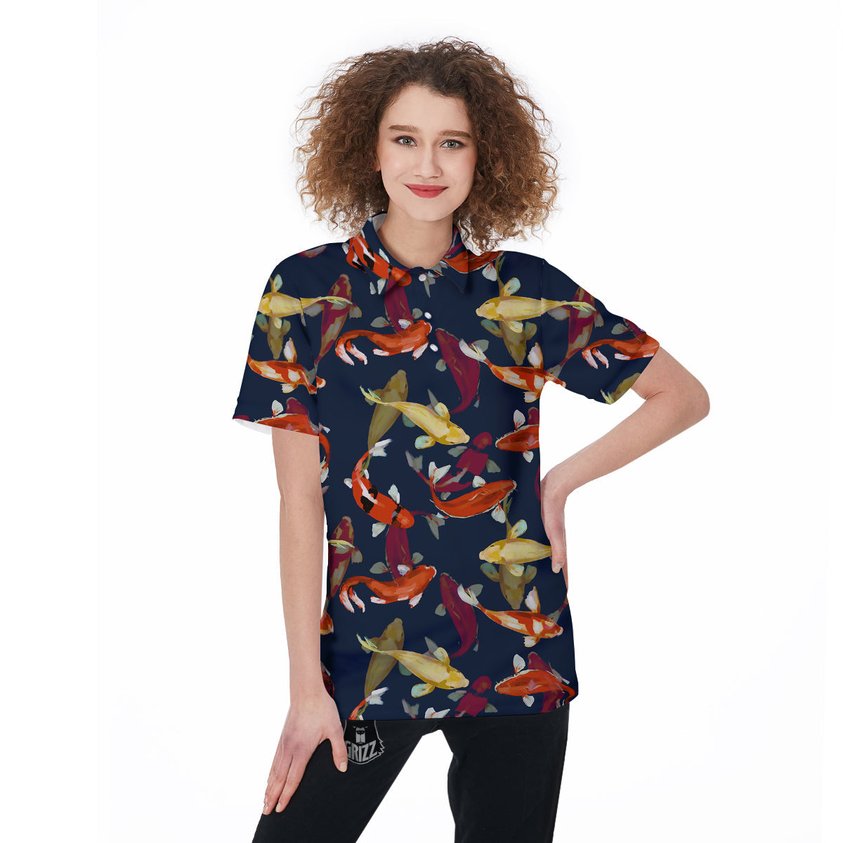 Carp Fish Koi Watercolor Print Pattern Women's Golf Shirts-grizzshop