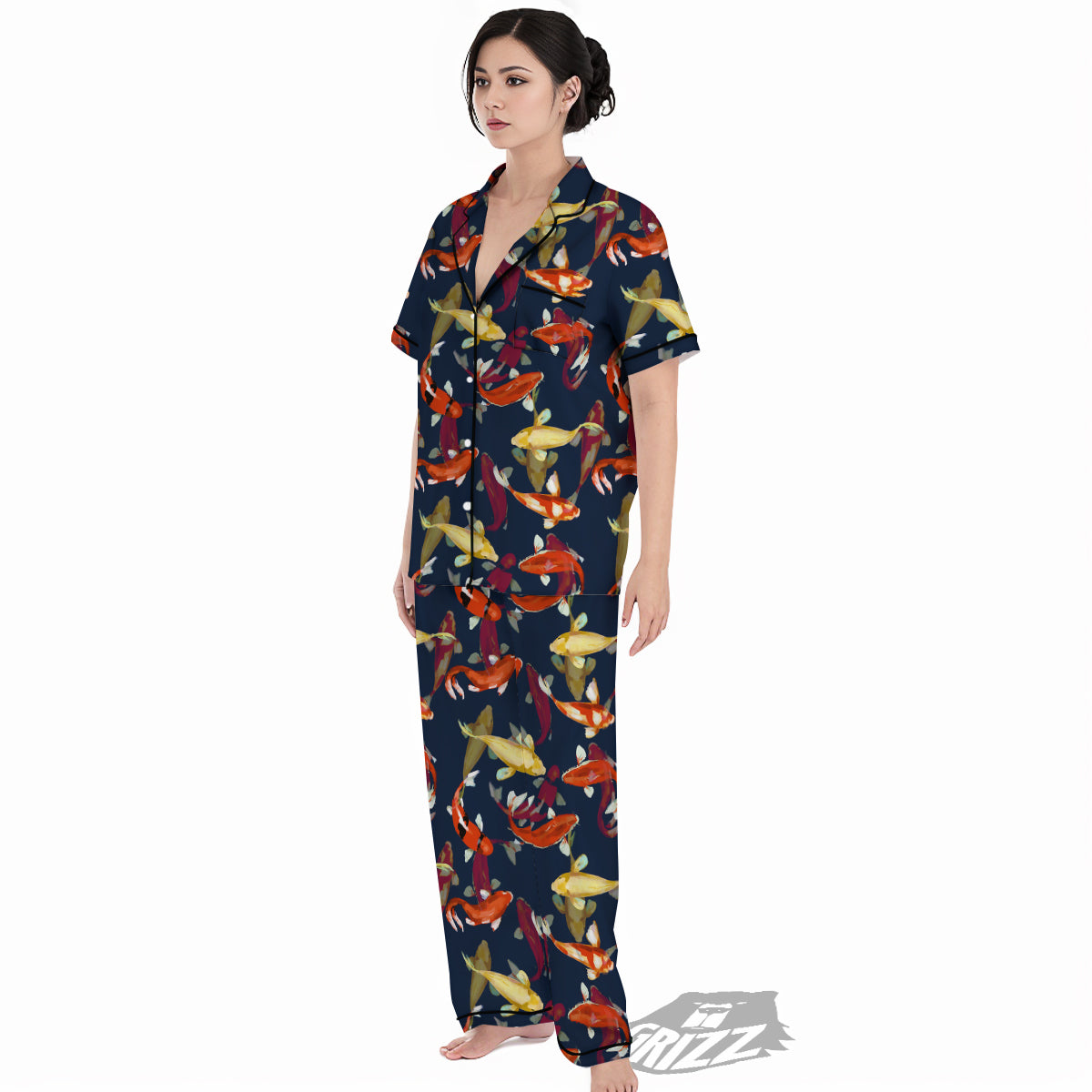 Carp Fish Koi Watercolor Print Pattern Women's Pajamas Set-grizzshop