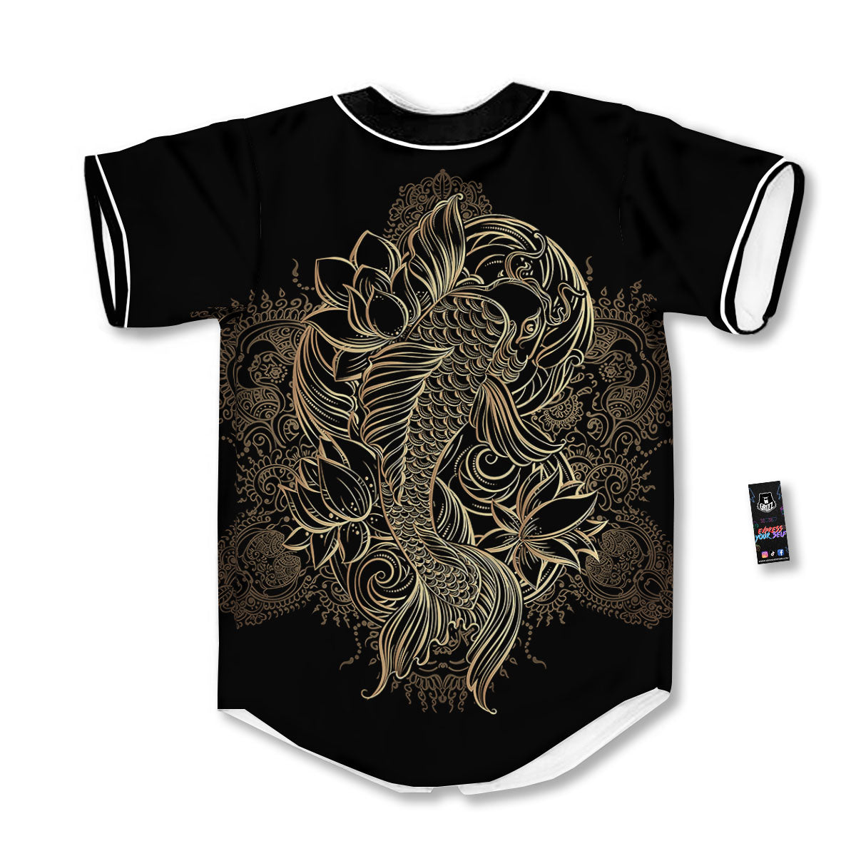 Carp Koi Fish Gold Print Baseball Jersey-grizzshop
