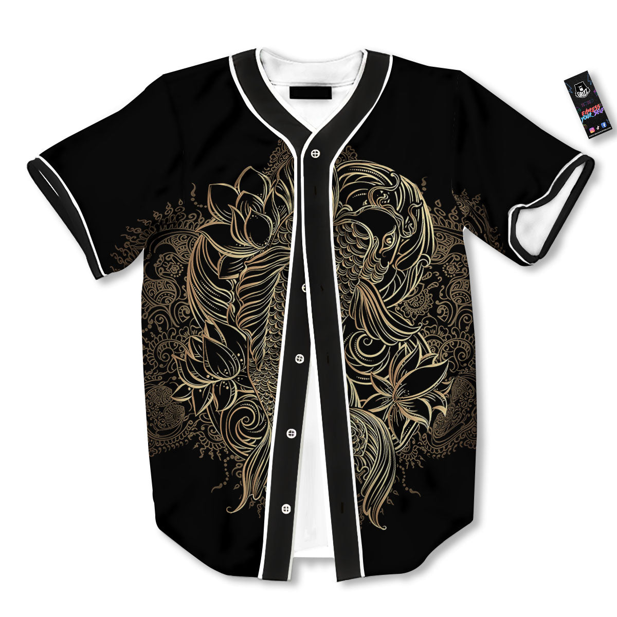 Carp Koi Fish Gold Print Baseball Jersey-grizzshop