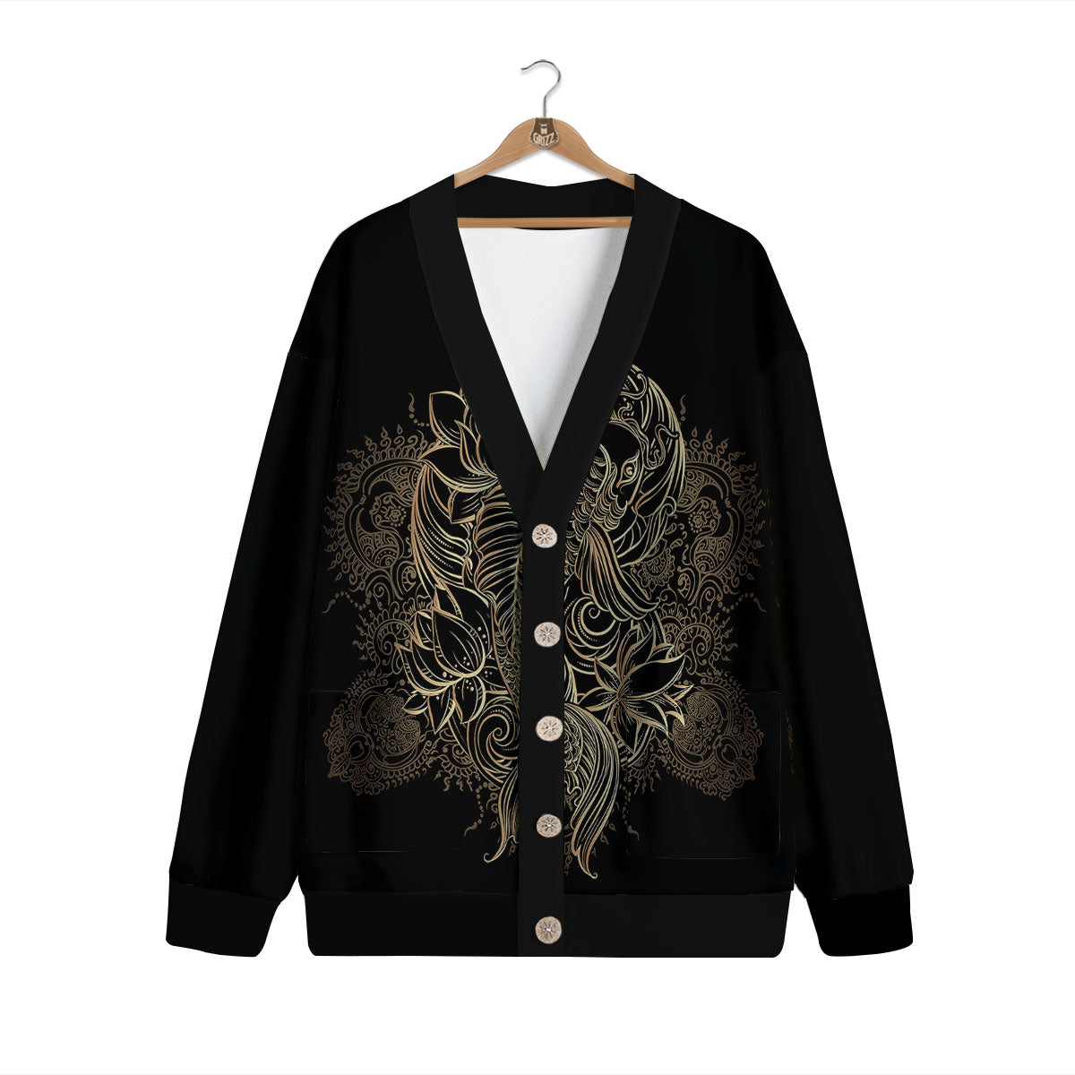 Carp Koi Fish Gold Print Cardigan-grizzshop