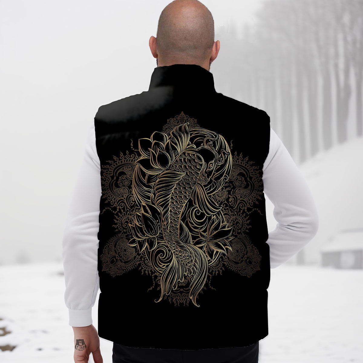 Carp Koi Fish Gold Print Down Vest
