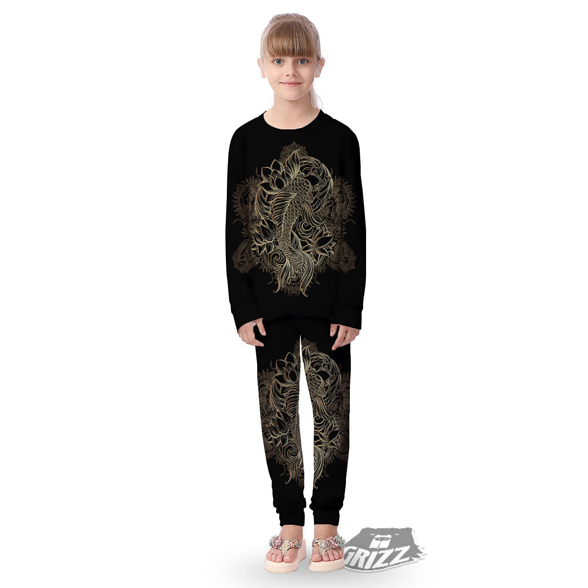 Carp Koi Fish Gold Print Kid's Pajamas-grizzshop