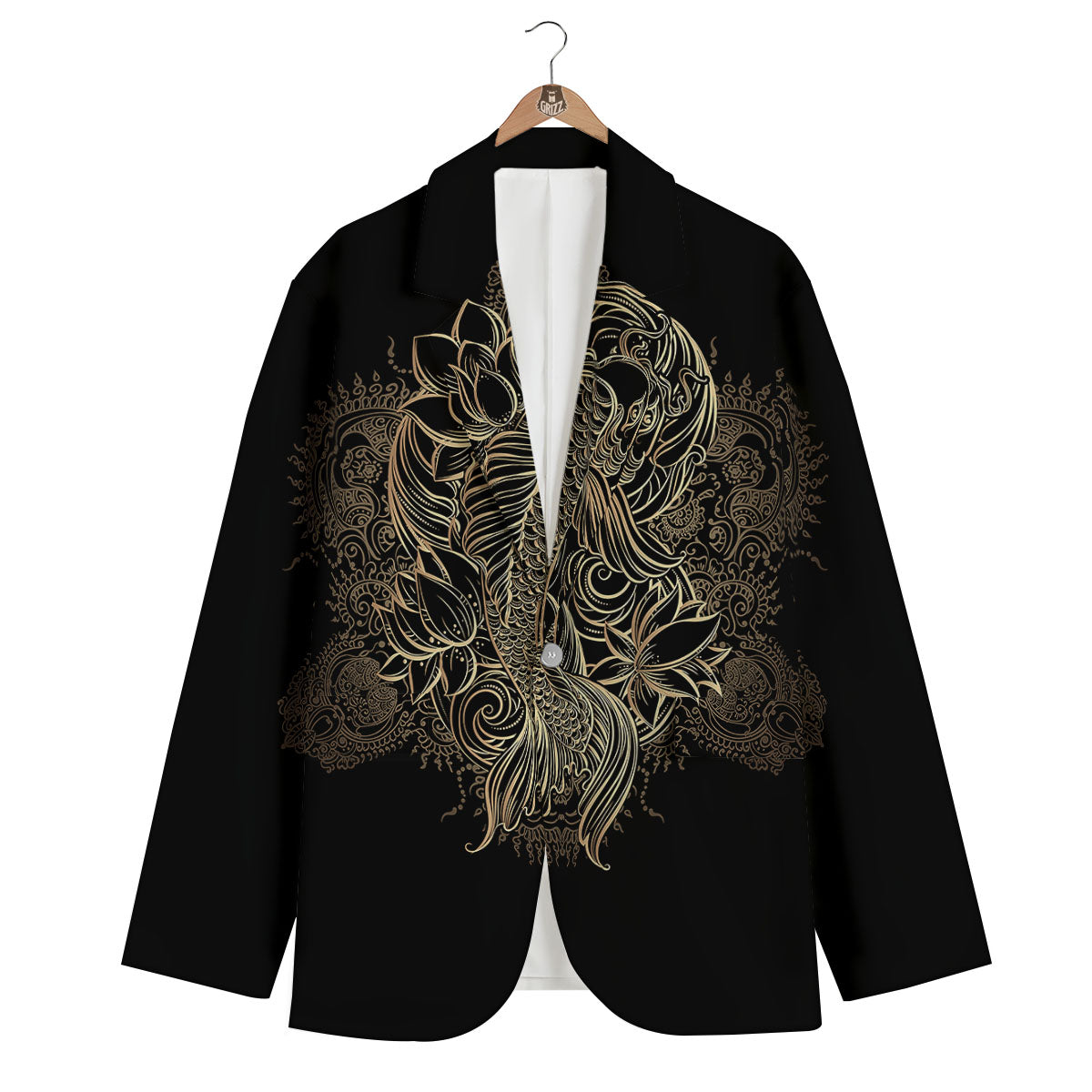 Carp Koi Fish Gold Print Men's Blazer-grizzshop