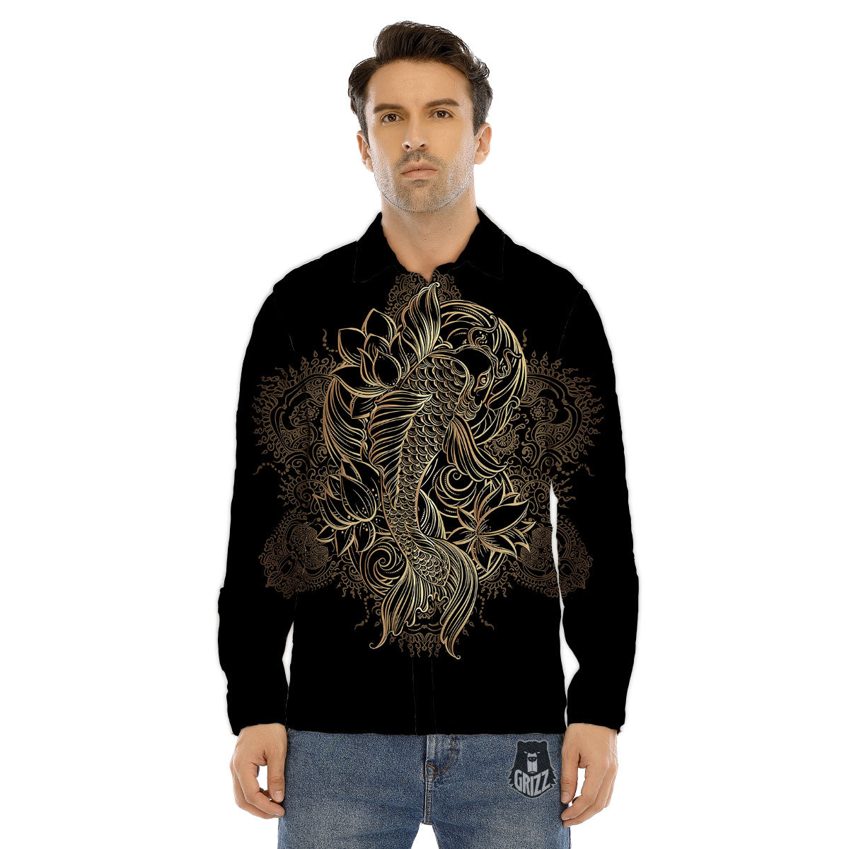Carp Koi Fish Gold Print Men's Dress Shirts-grizzshop
