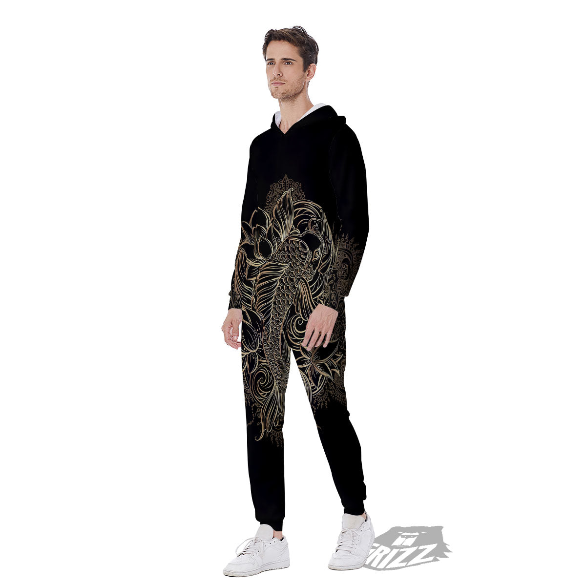 Carp Koi Fish Gold Print Men's Jumpsuit-grizzshop