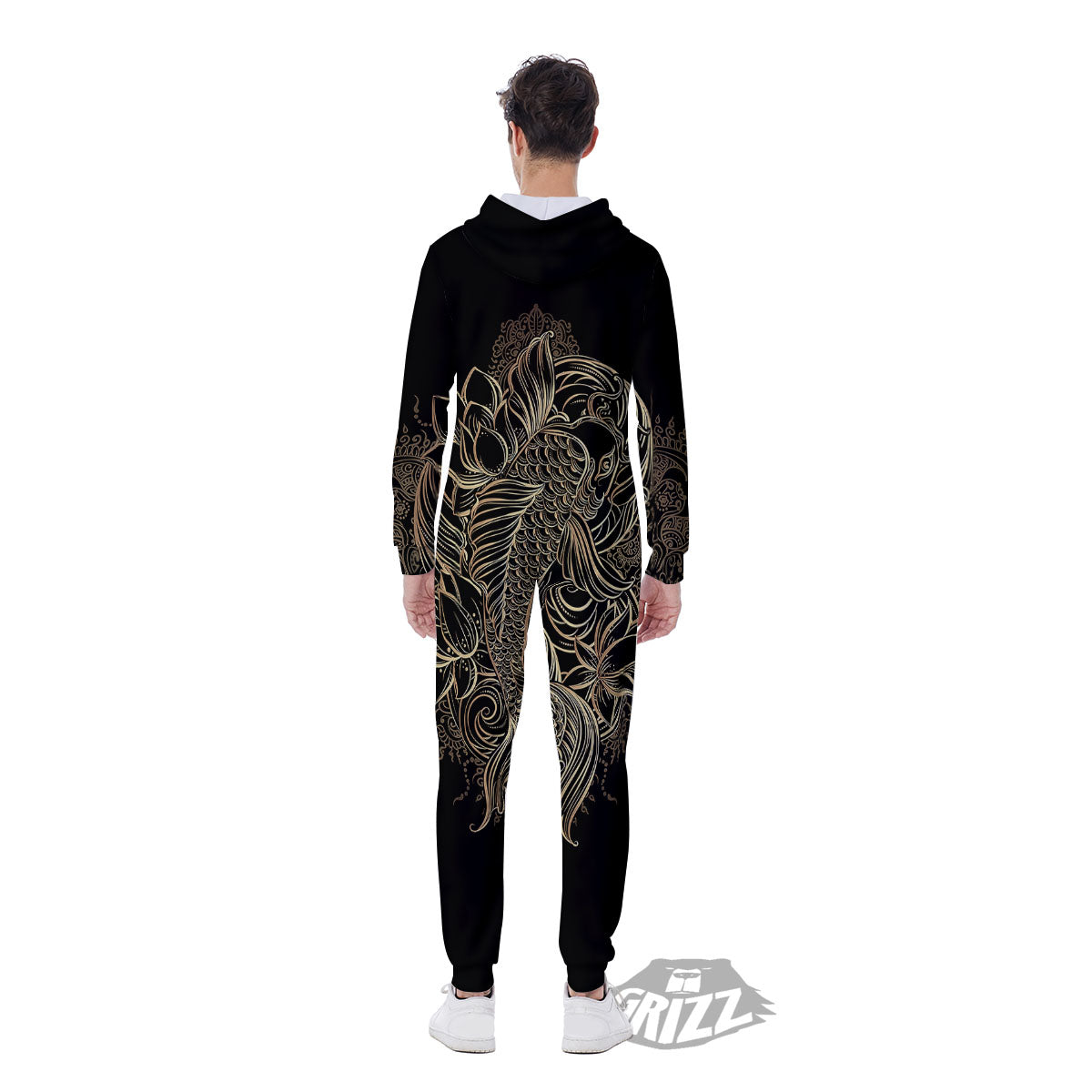 Carp Koi Fish Gold Print Men's Jumpsuit-grizzshop