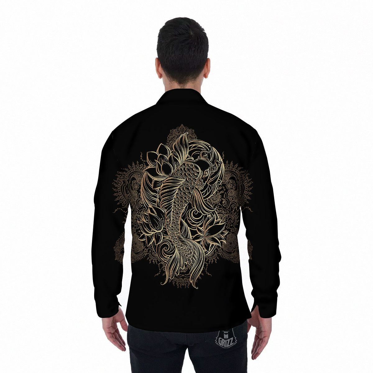 Carp Koi Fish Gold Print Men's Long Sleeve Shirts-grizzshop