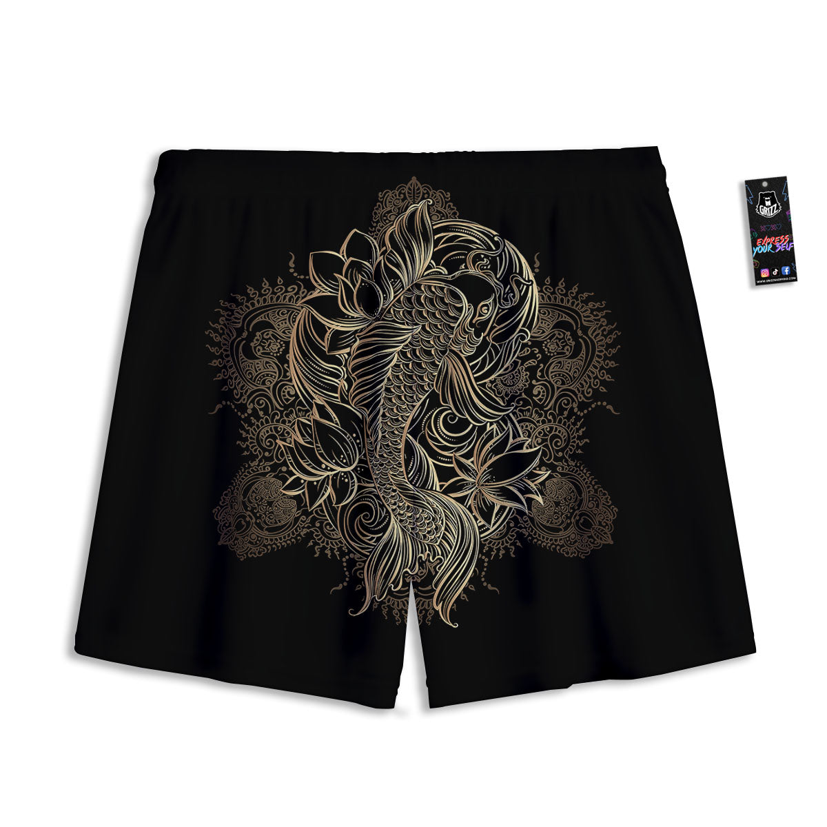 Carp Koi Fish Gold Print Mesh Shorts