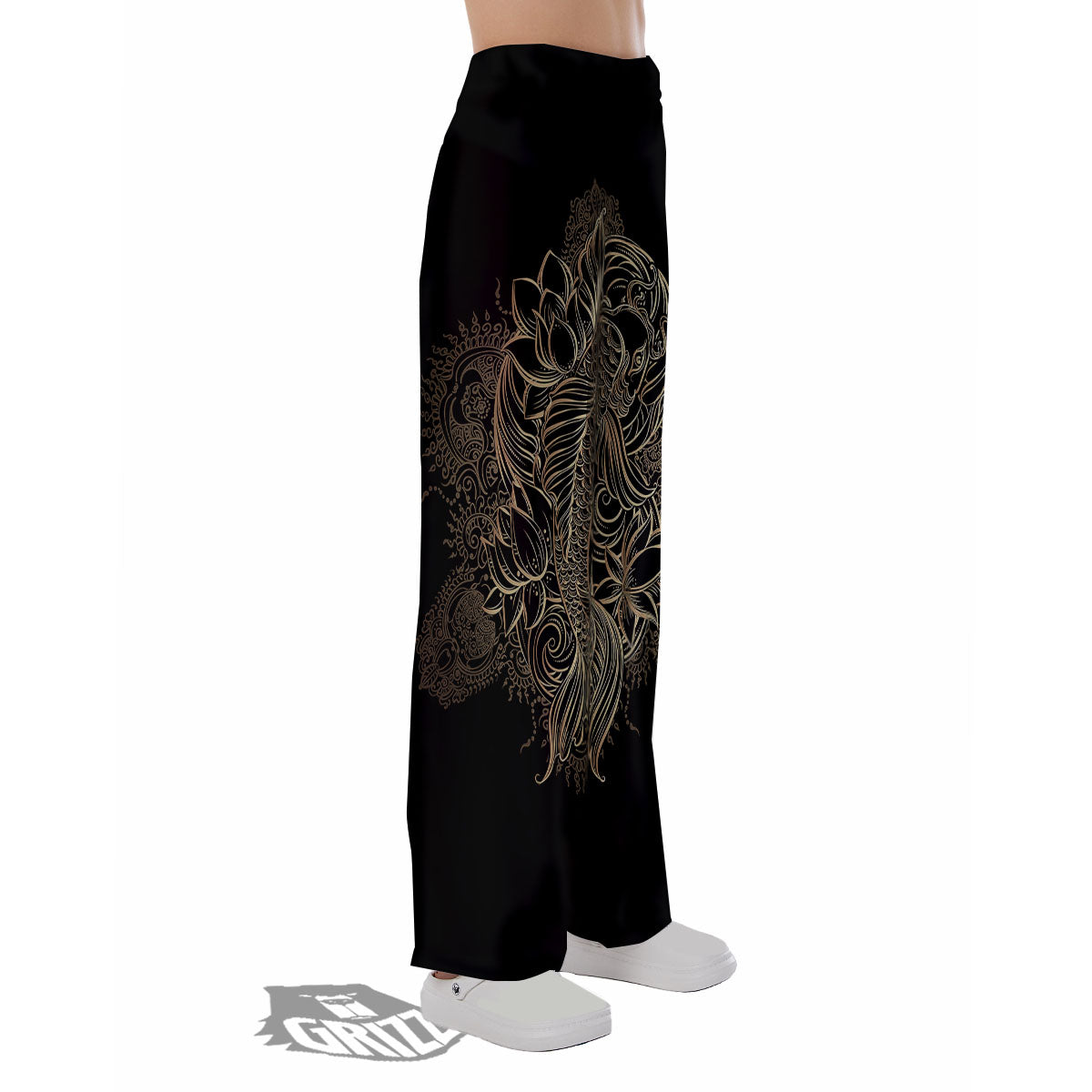 Carp Koi Fish Gold Print Pajama Pants-grizzshop