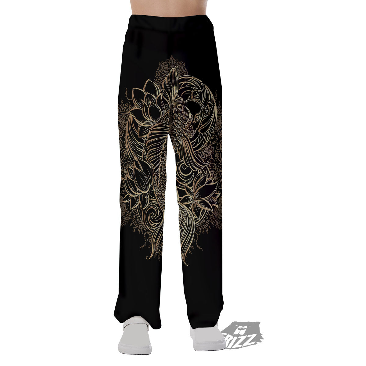 Carp Koi Fish Gold Print Pajama Pants-grizzshop
