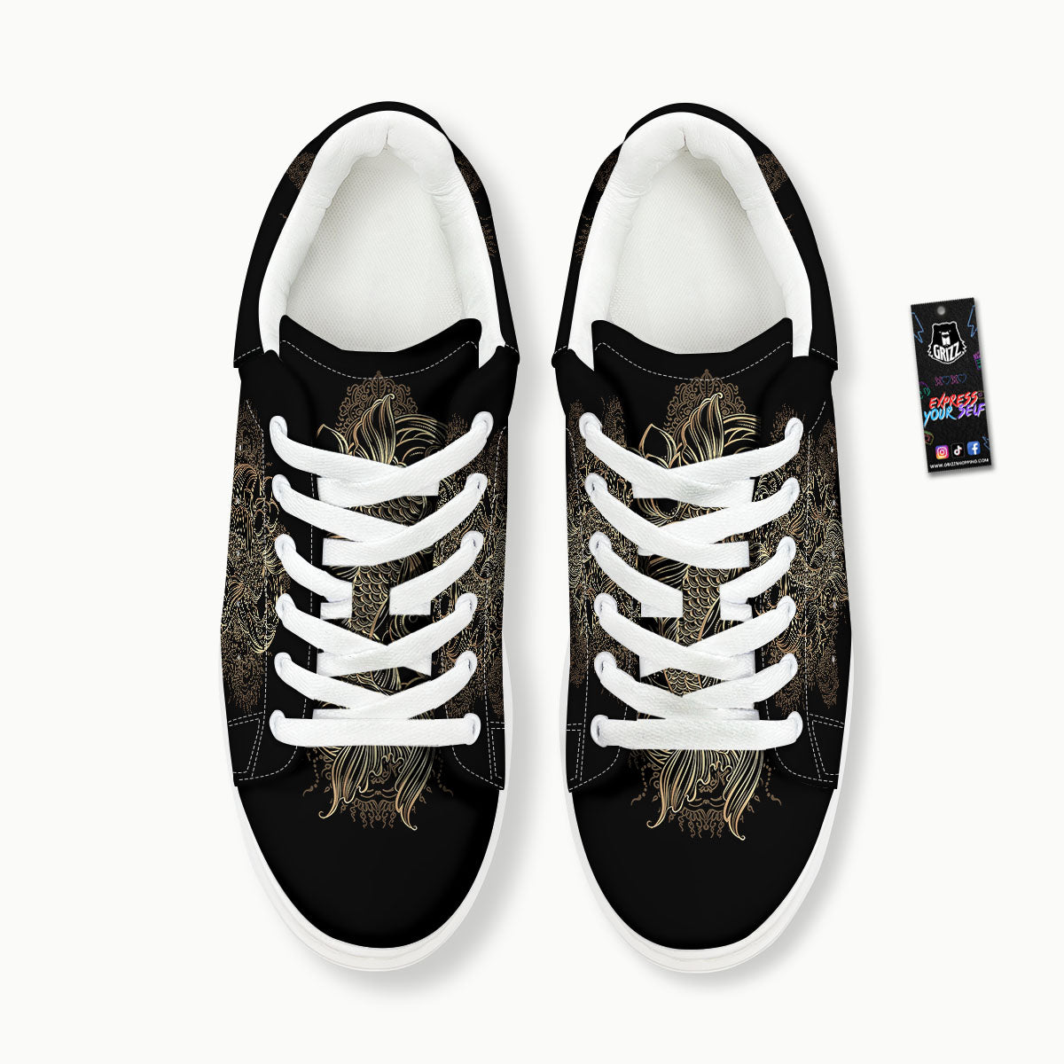 Carp Koi Fish Gold Print Platform Shoes-grizzshop