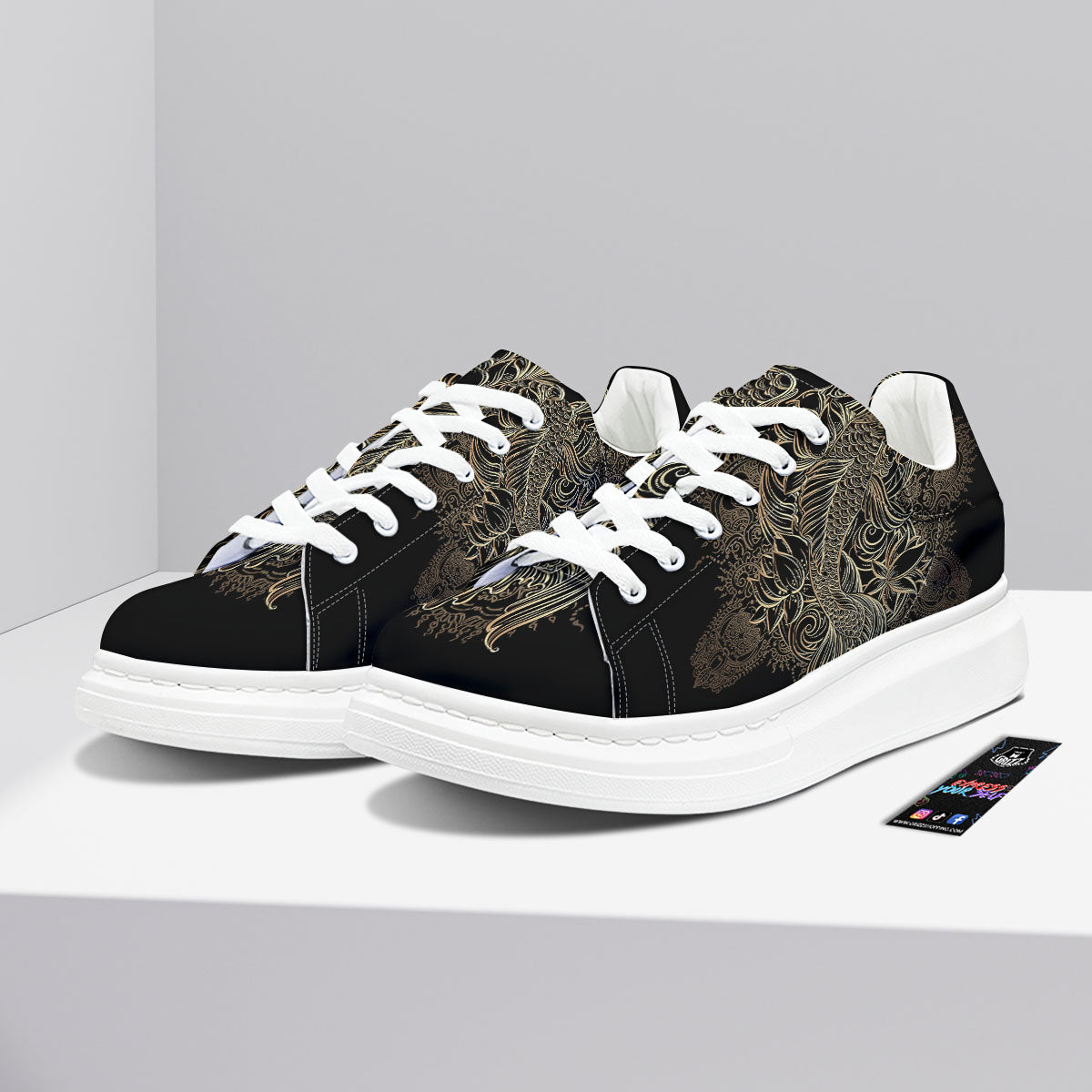 Carp Koi Fish Gold Print Platform Shoes-grizzshop