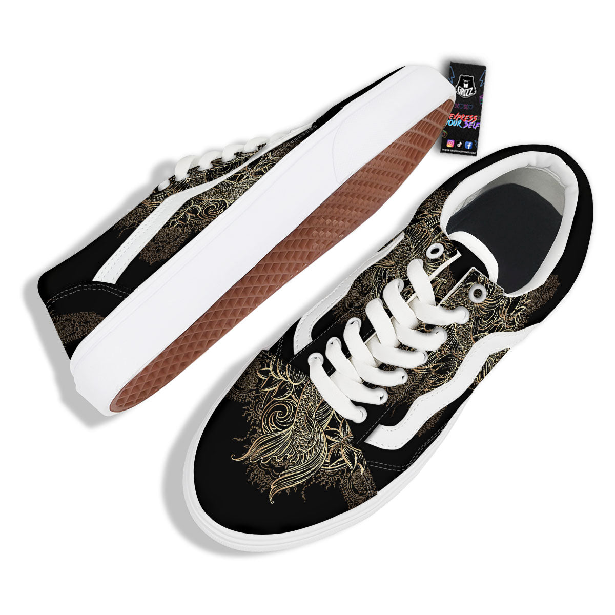 Carp Koi Fish Gold Print Skate Shoes-grizzshop