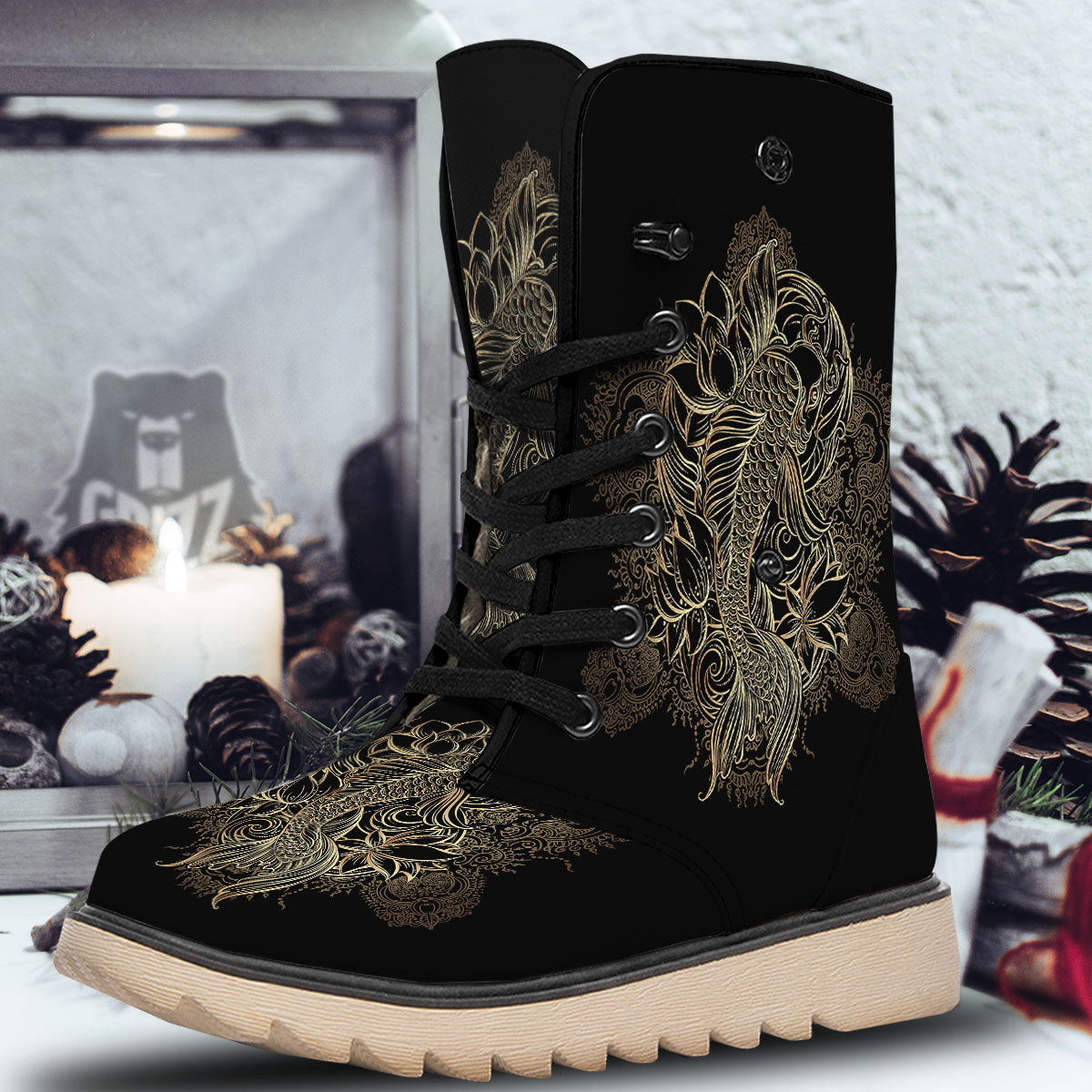 Carp Koi Fish Gold Print Snow Boots-grizzshop