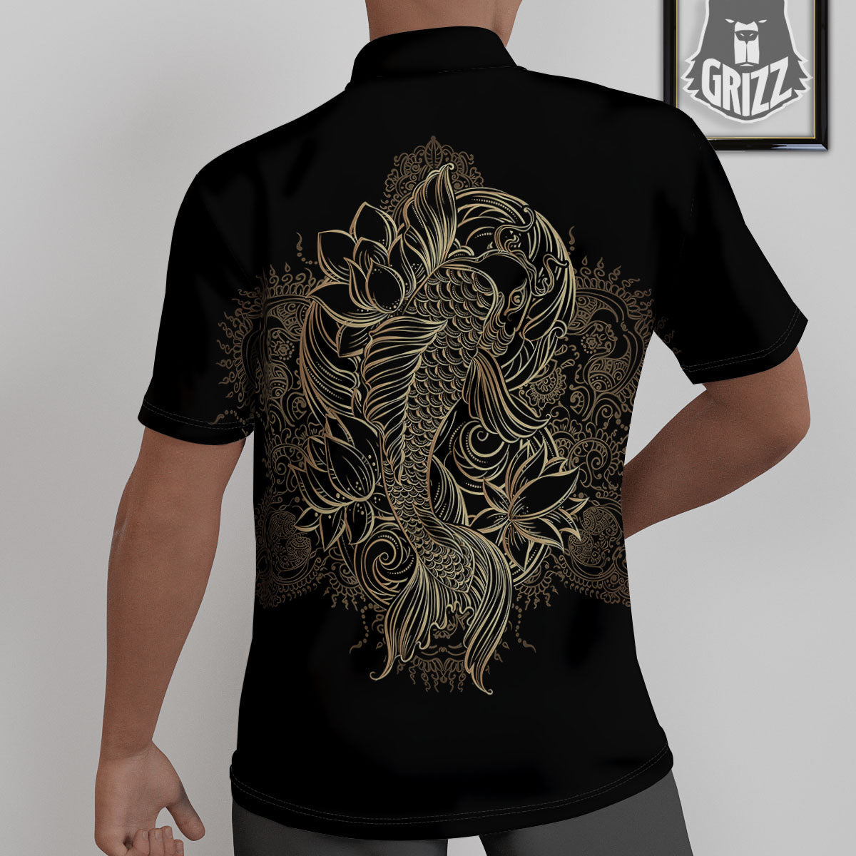 Carp Koi Fish Gold Print Untucked Shirts-grizzshop