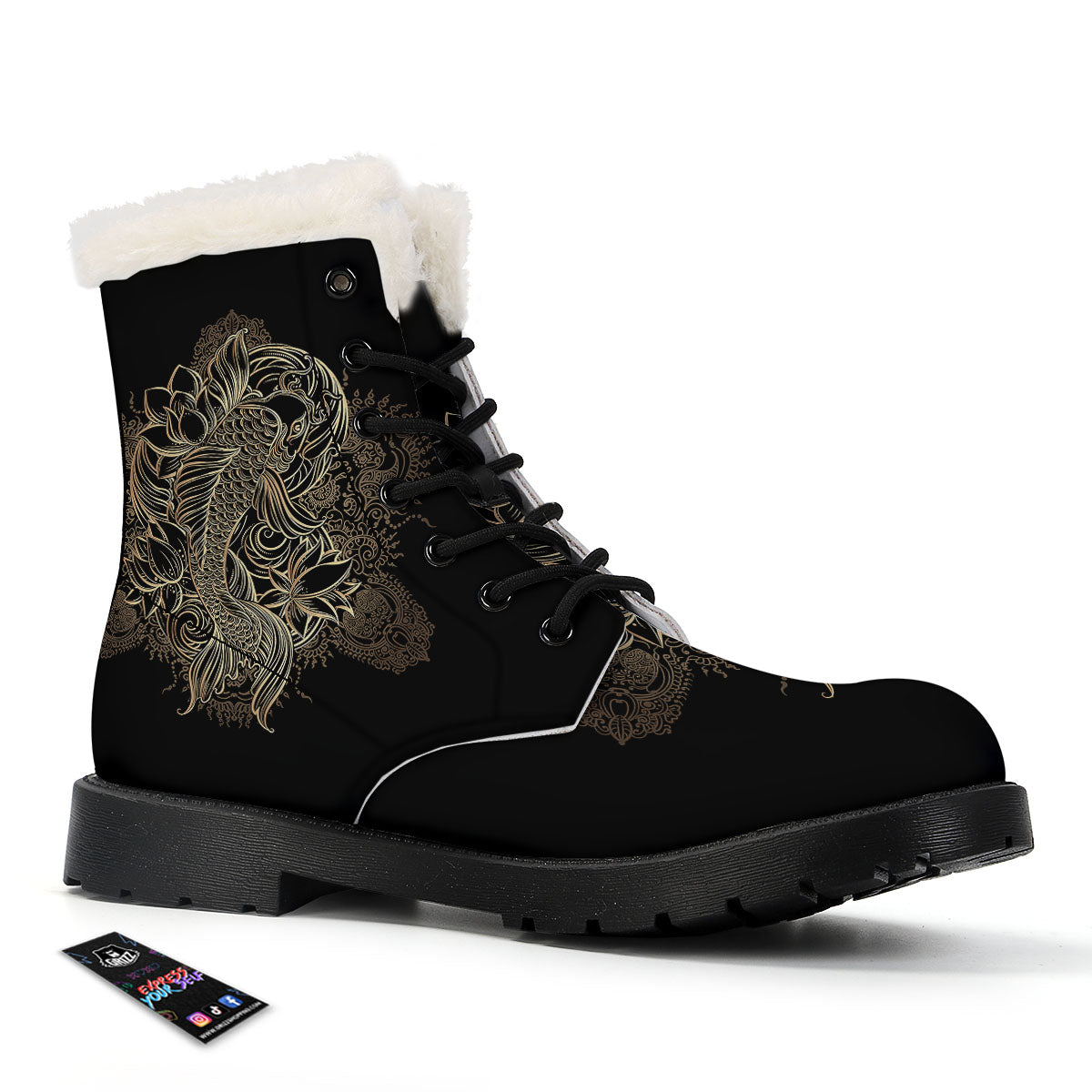 Carp Koi Fish Gold Print Winter Boots-grizzshop