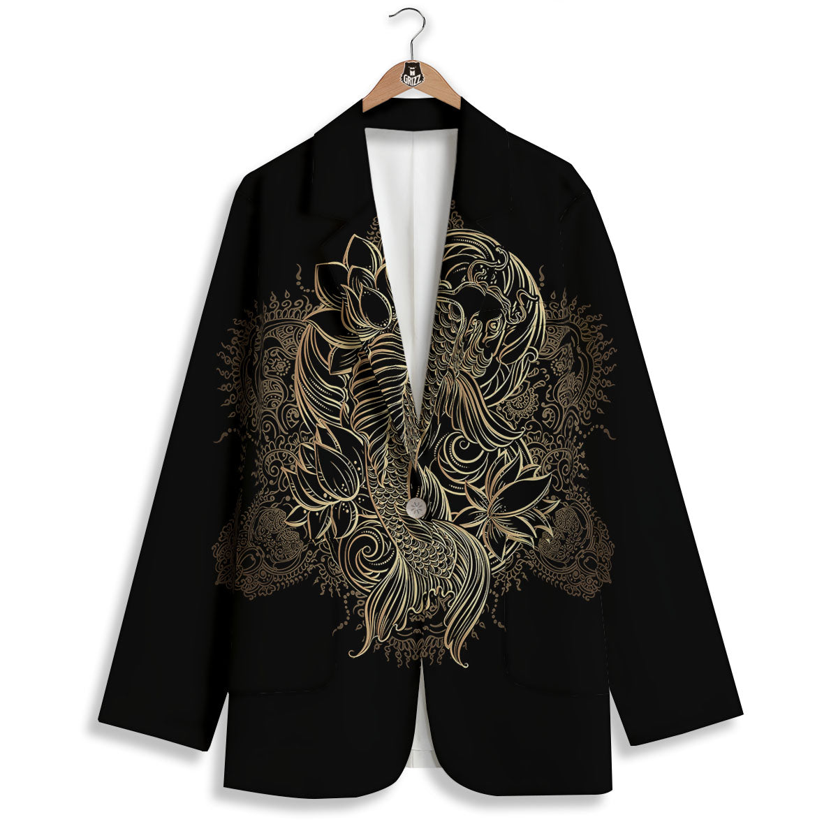 Carp Koi Fish Gold Print Women's Blazer-grizzshop