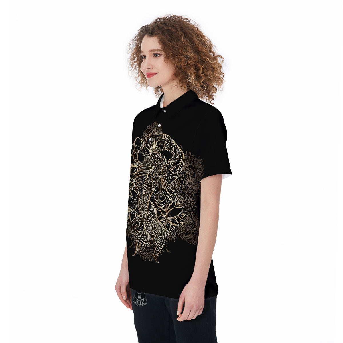 Carp Koi Fish Gold Print Women's Golf Shirts-grizzshop