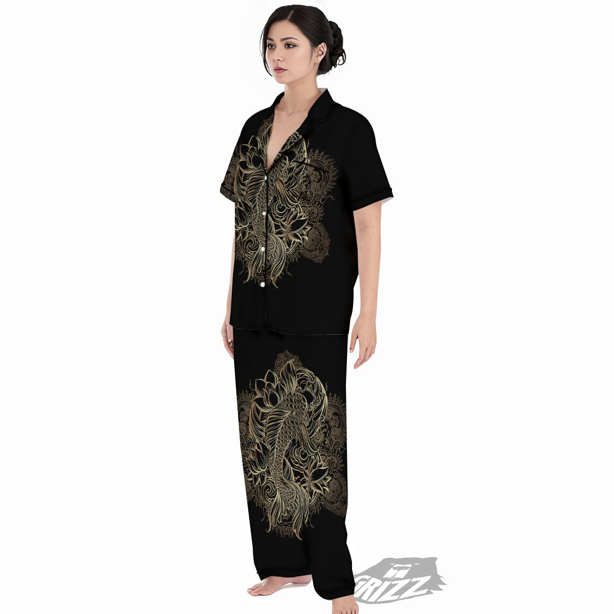 Carp Koi Fish Gold Print Women's Pajamas Set-grizzshop