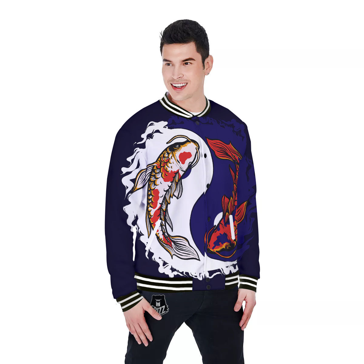 Carp Koi Fish Yin And Yang Print Baseball Jacket-grizzshop