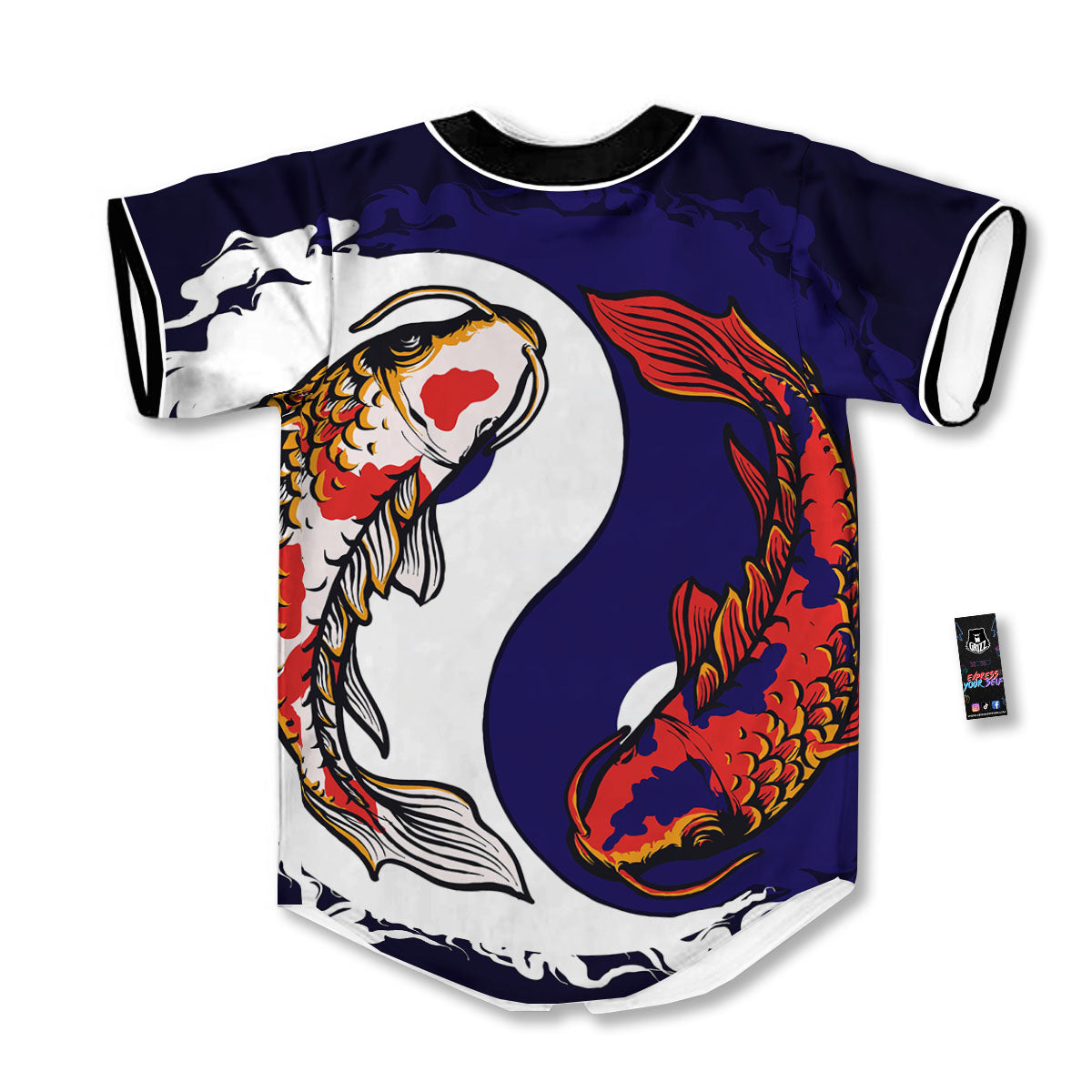 Carp Koi Fish Yin And Yang Print Baseball Jersey-grizzshop