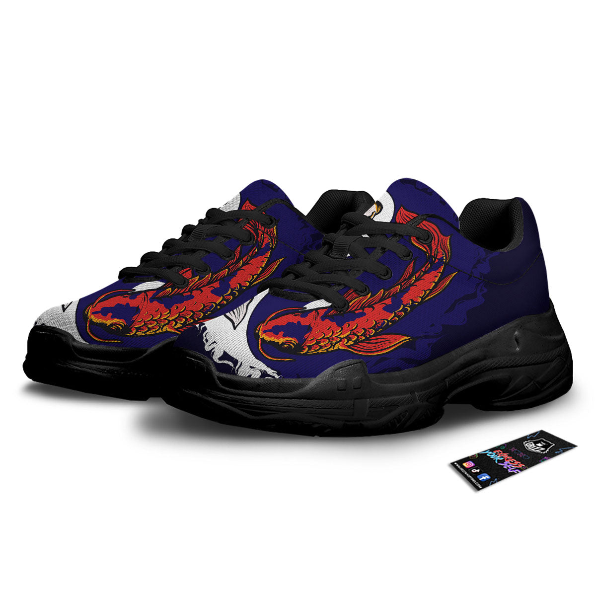 Carp Koi Fish Yin And Yang Print Black Chunky Shoes-grizzshop