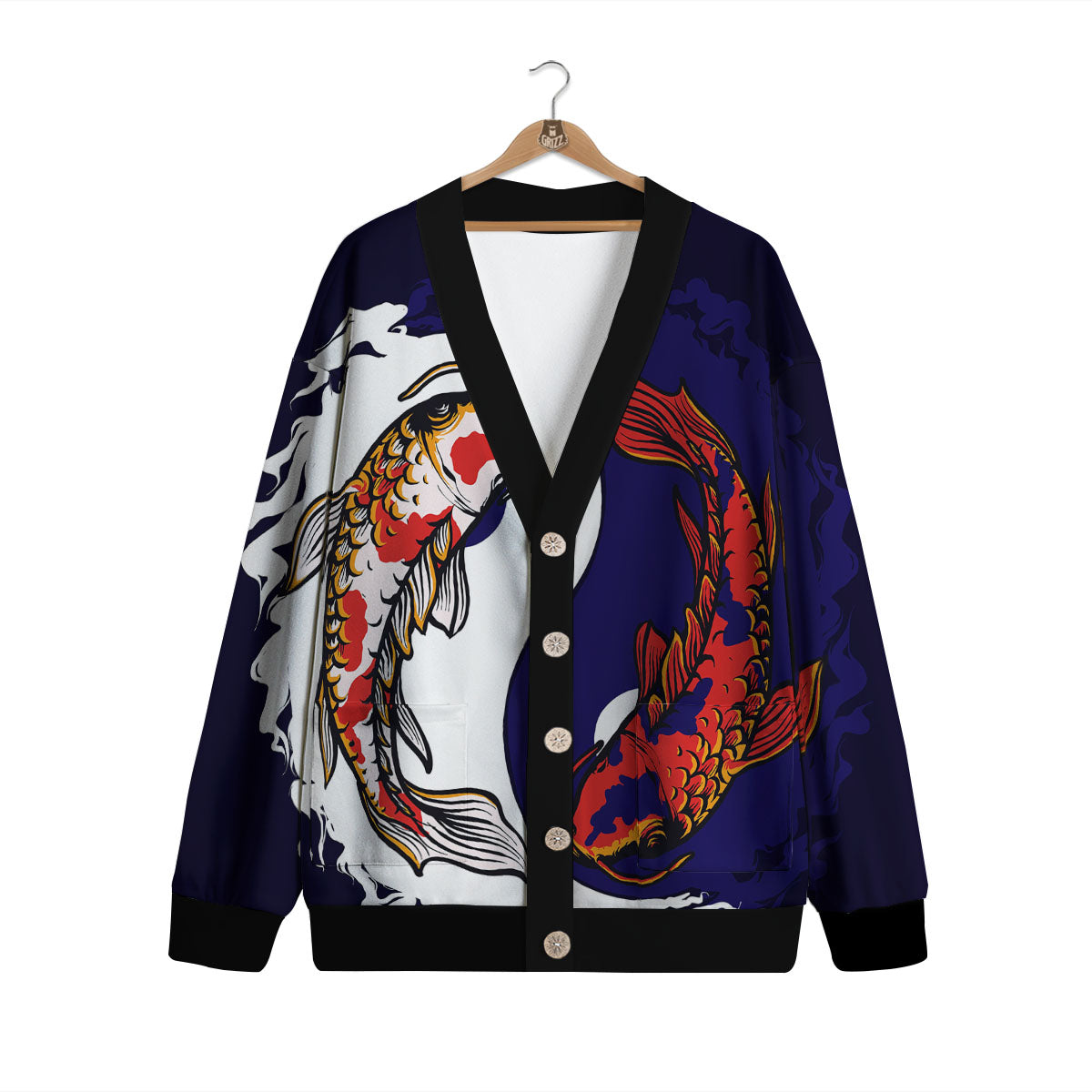 Carp Koi Fish Yin And Yang Print Cardigan-grizzshop