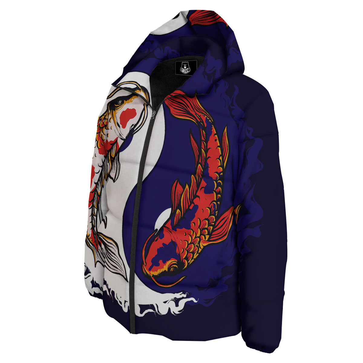Carp Koi Fish Yin And Yang Print Down Jacket-grizzshop