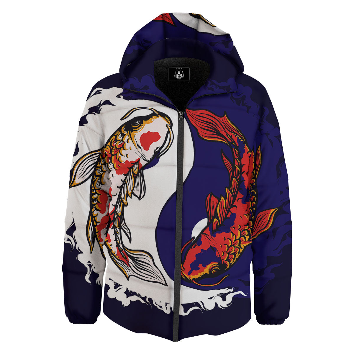Carp Koi Fish Yin And Yang Print Down Jacket-grizzshop