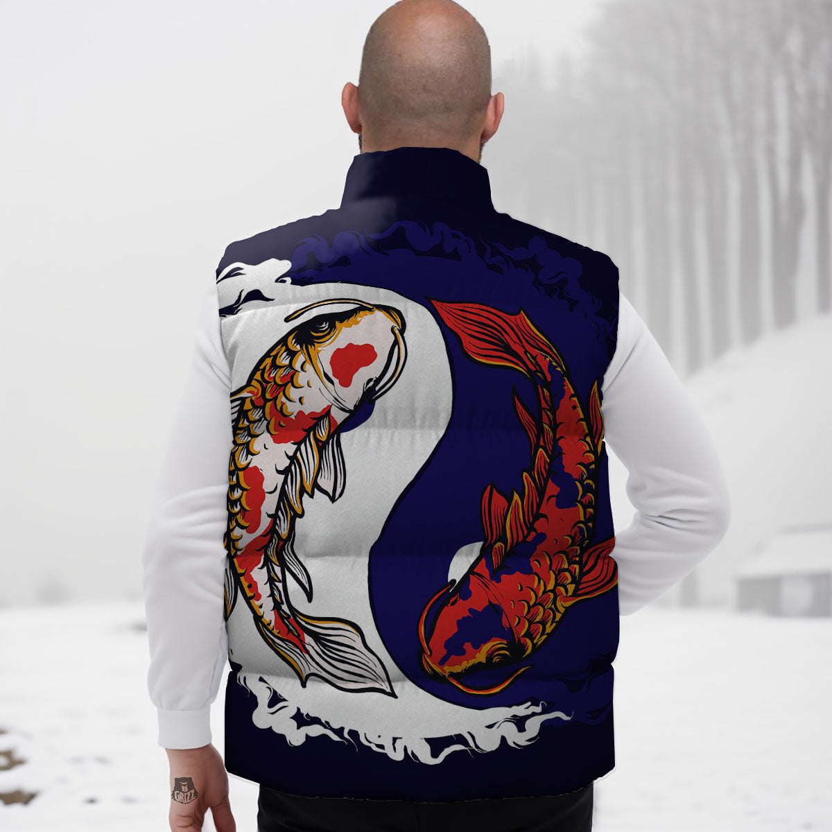 Carp Koi Fish Yin And Yang Print Down Vest