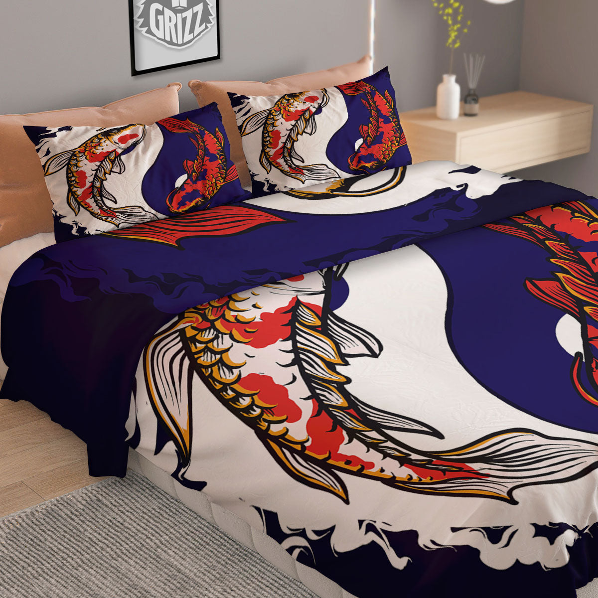Carp Koi Fish Yin And Yang Print Duvet Cover Bedding Set