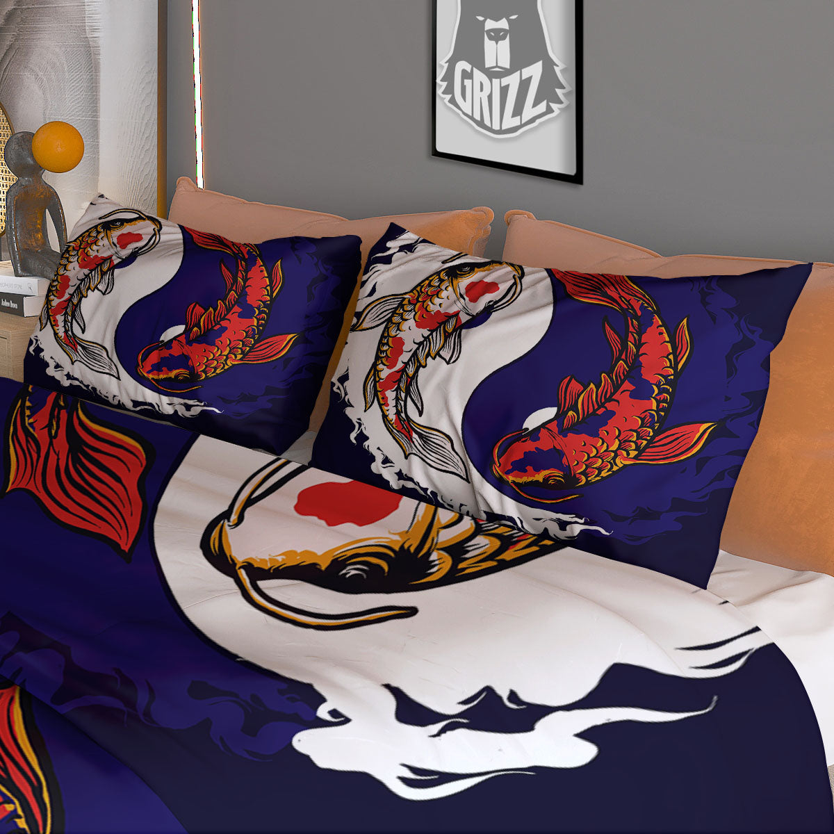 Carp Koi Fish Yin And Yang Print Duvet Cover Bedding Set