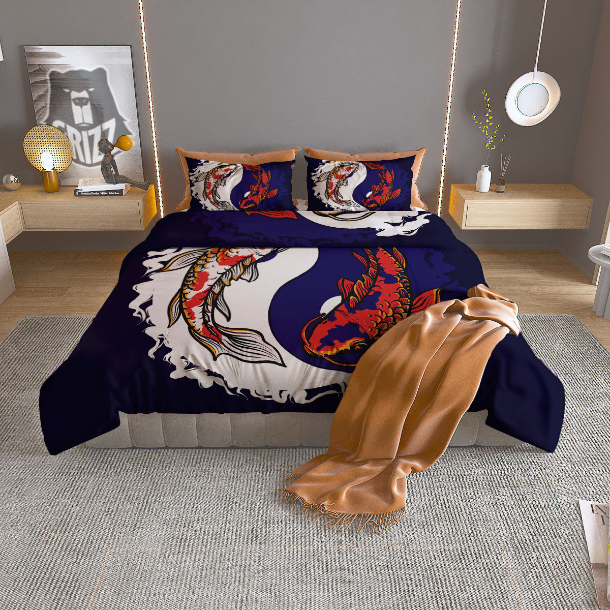 Carp Koi Fish Yin And Yang Print Duvet Cover Bedding Set