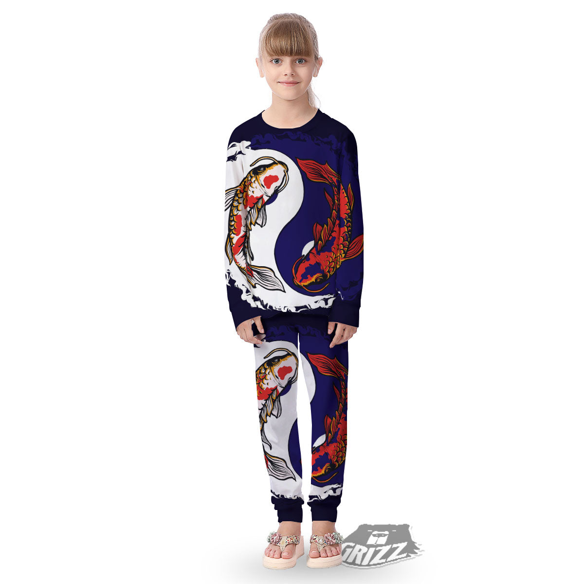 Carp Koi Fish Yin And Yang Print Kid's Pajamas-grizzshop