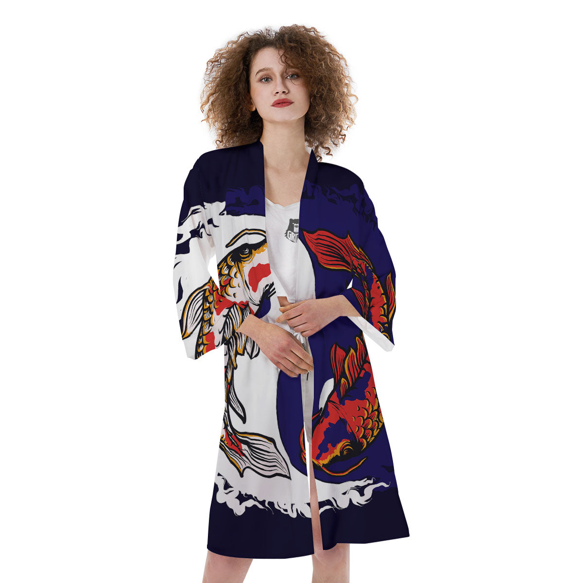 Carp Koi Fish Yin And Yang Print Kimono-grizzshop