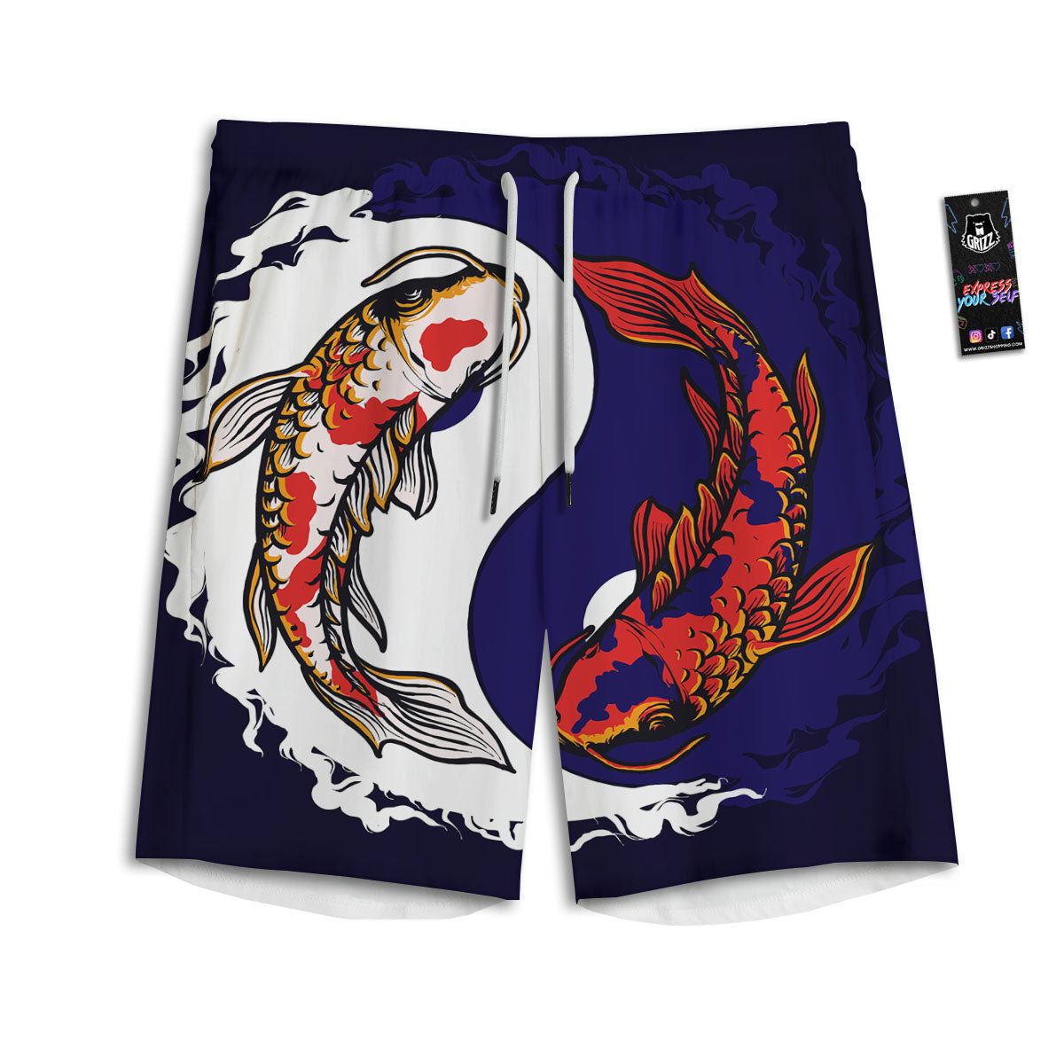 Carp Koi Fish Yin And Yang Print Men's Athletic Shorts