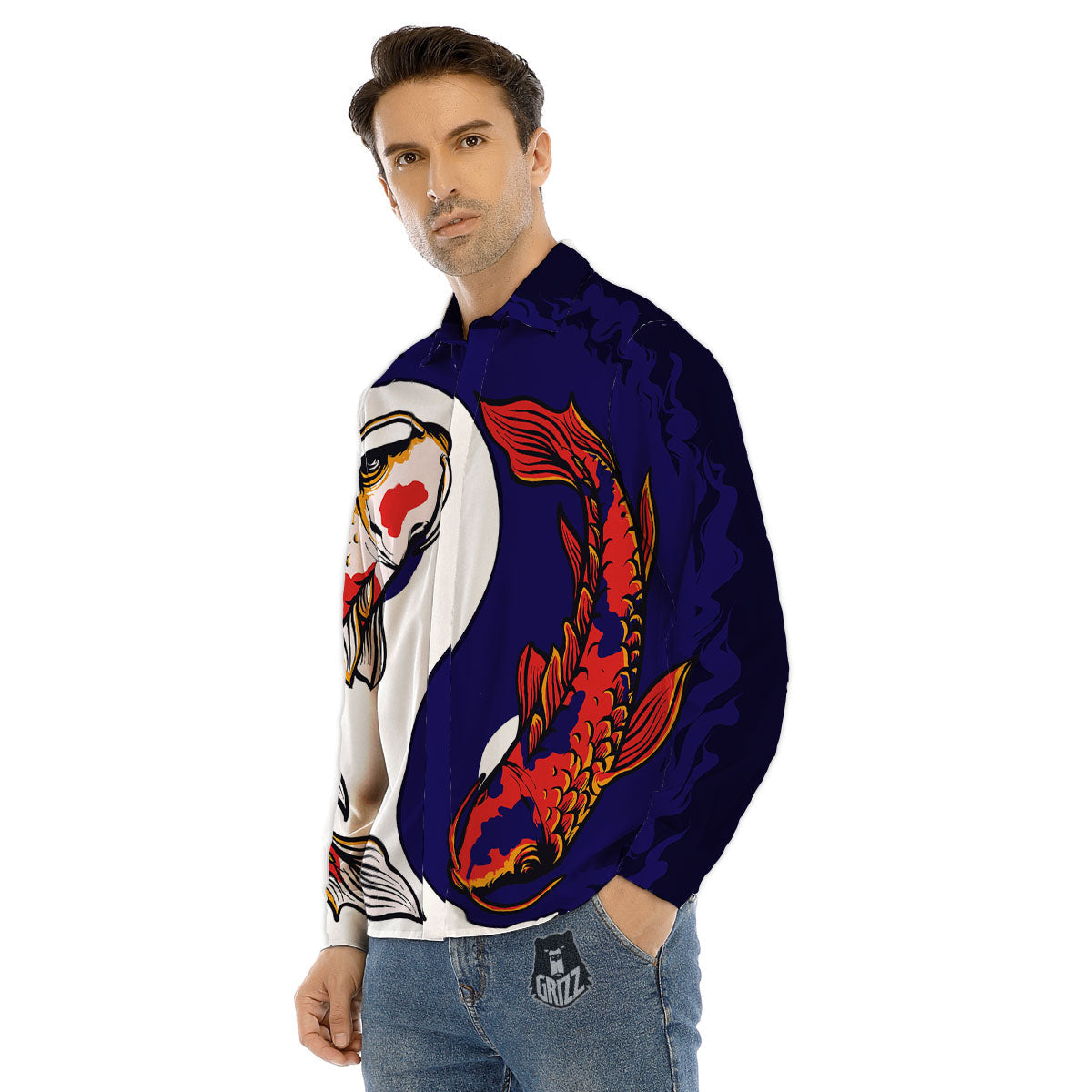 Carp Koi Fish Yin And Yang Print Men's Dress Shirts-grizzshop