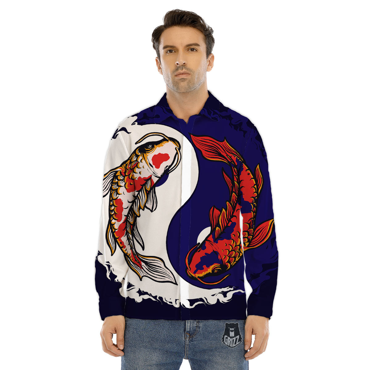 Carp Koi Fish Yin And Yang Print Men's Dress Shirts-grizzshop