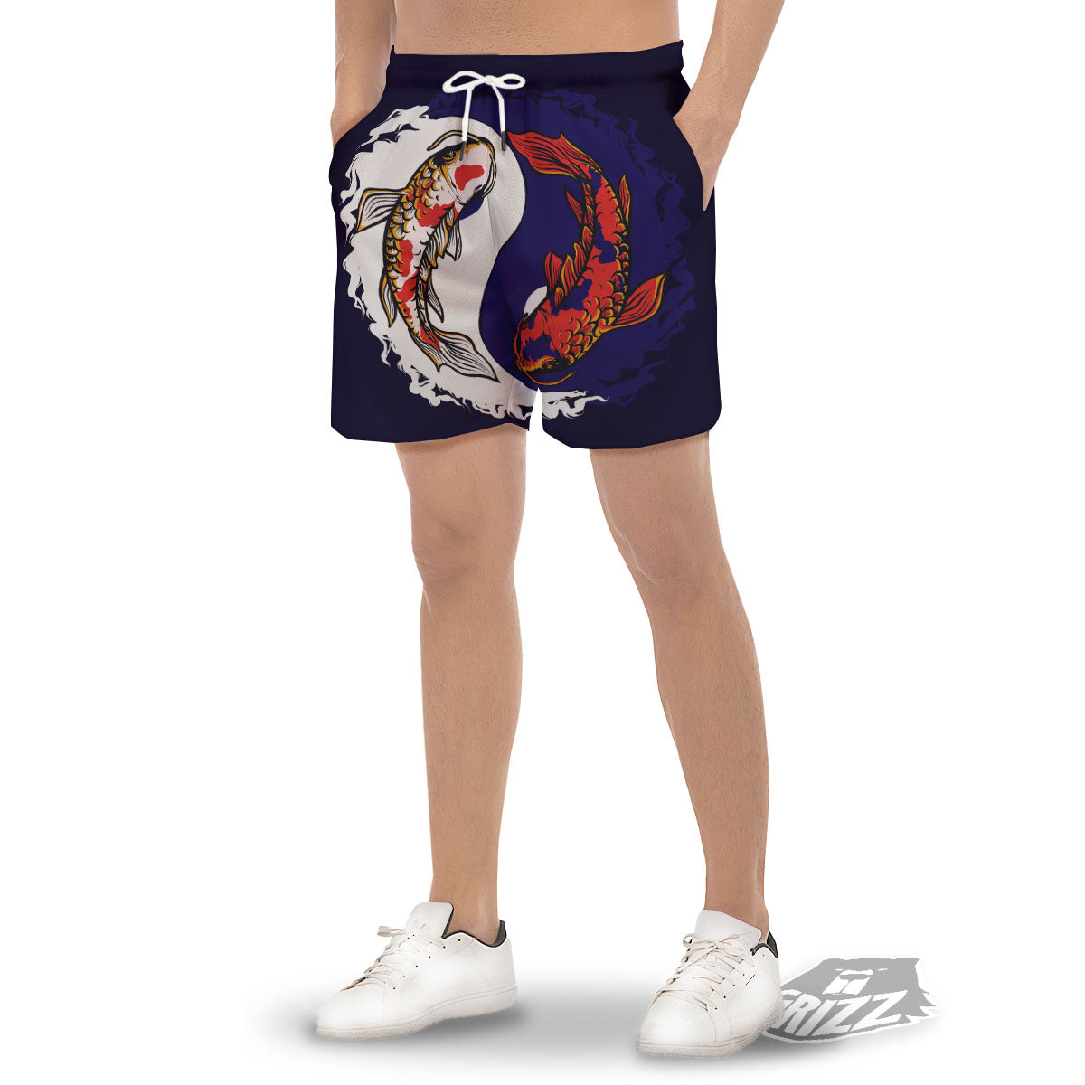 Carp Koi Fish Yin And Yang Print Men's Gym Shorts-grizzshop