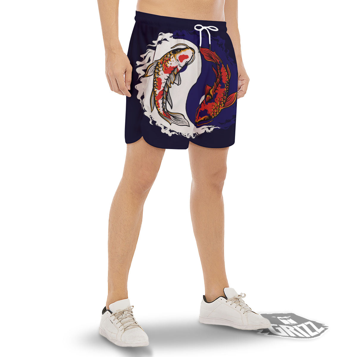 Carp Koi Fish Yin And Yang Print Men's Gym Shorts-grizzshop
