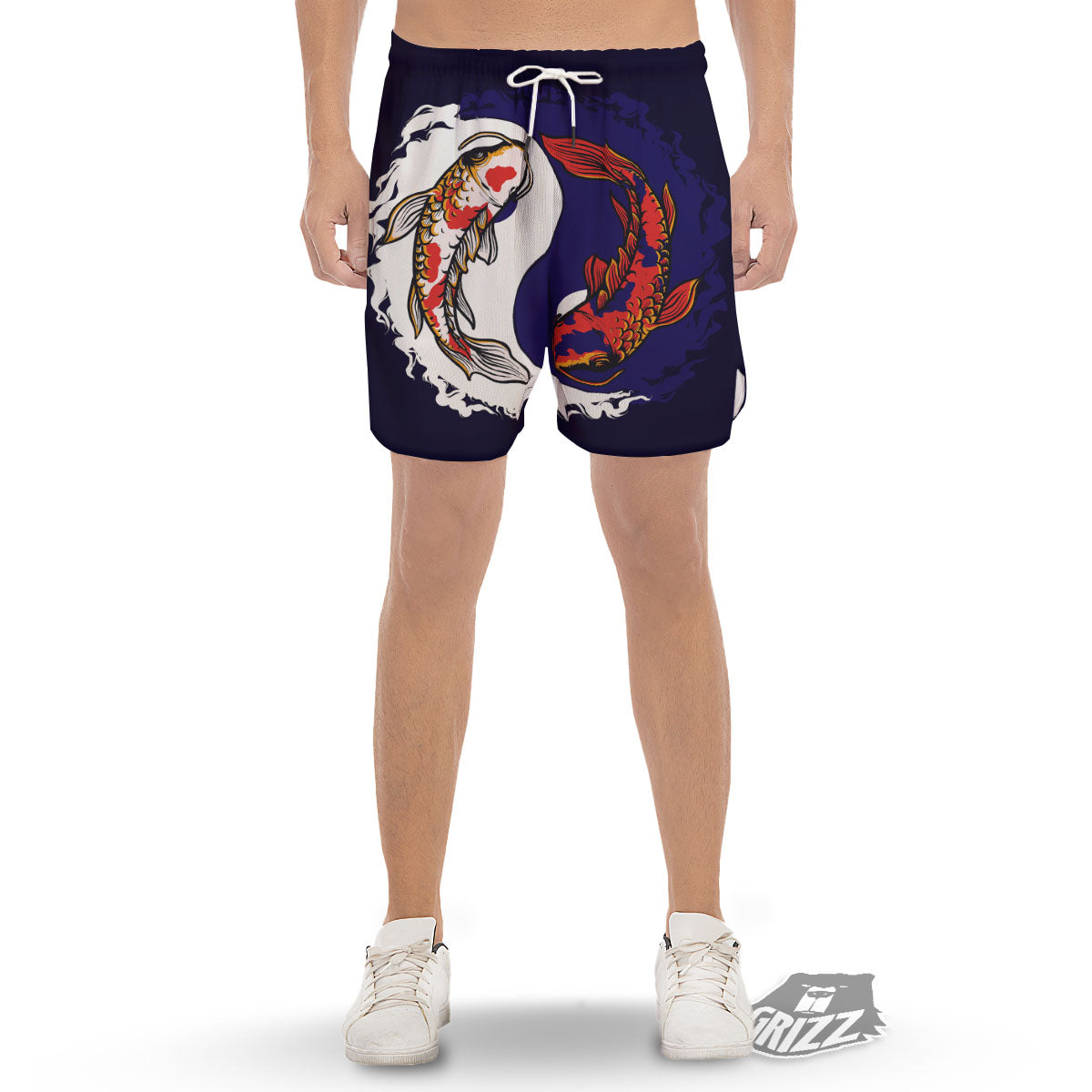 Carp Koi Fish Yin And Yang Print Men's Gym Shorts-grizzshop
