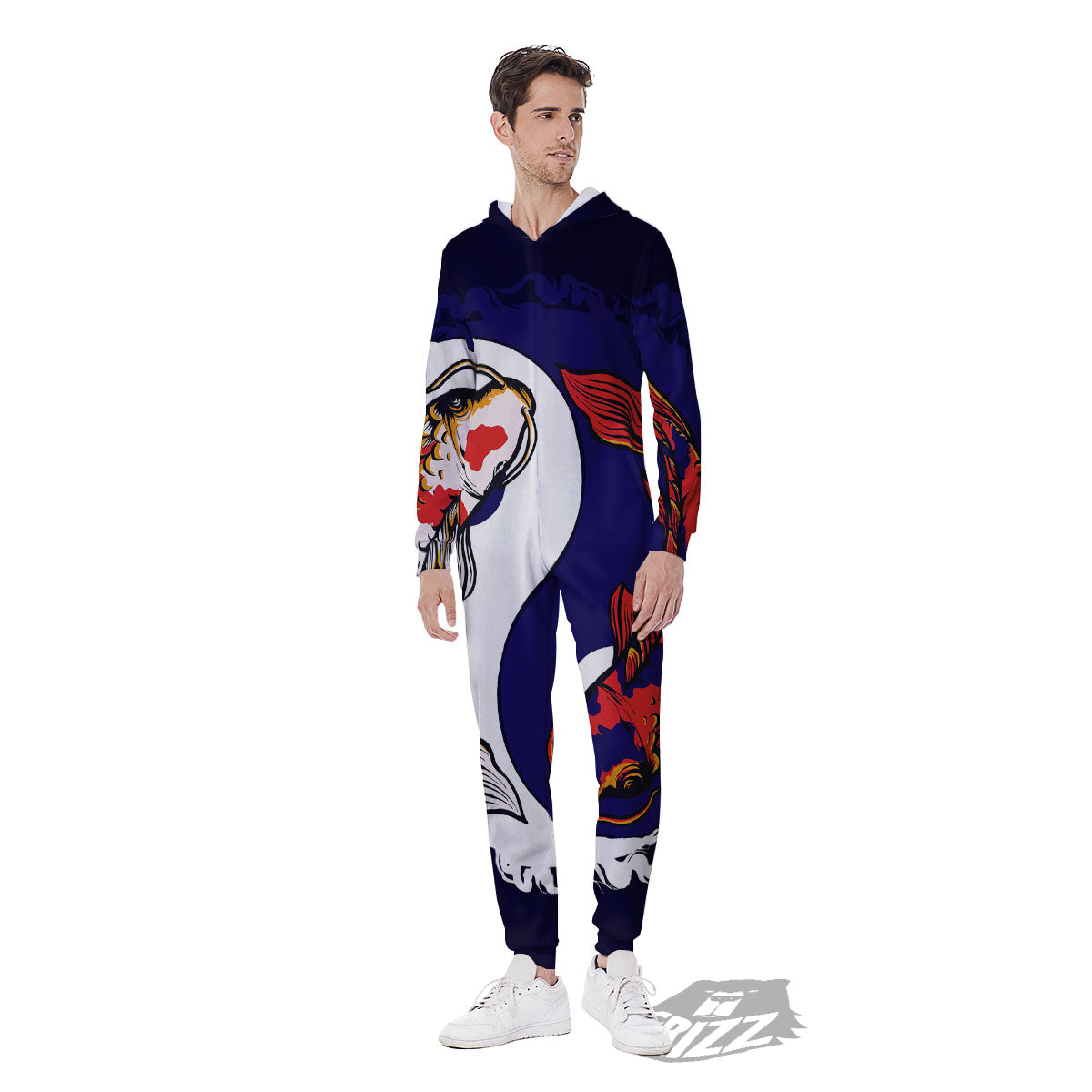 Carp Koi Fish Yin And Yang Print Men's Jumpsuit-grizzshop