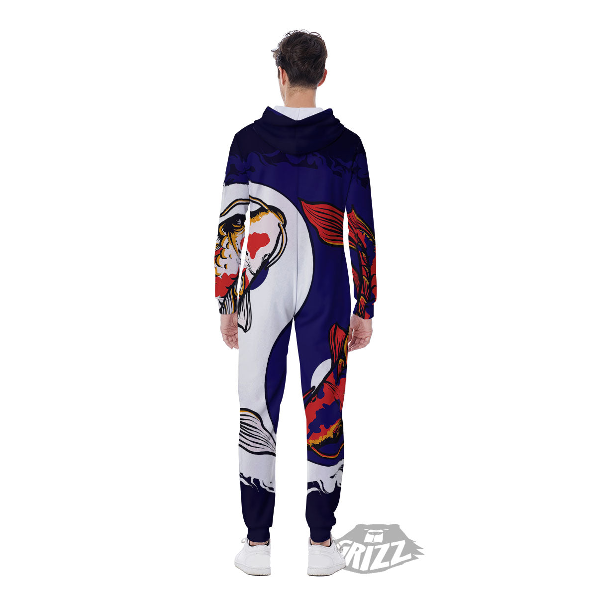 Carp Koi Fish Yin And Yang Print Men's Jumpsuit-grizzshop