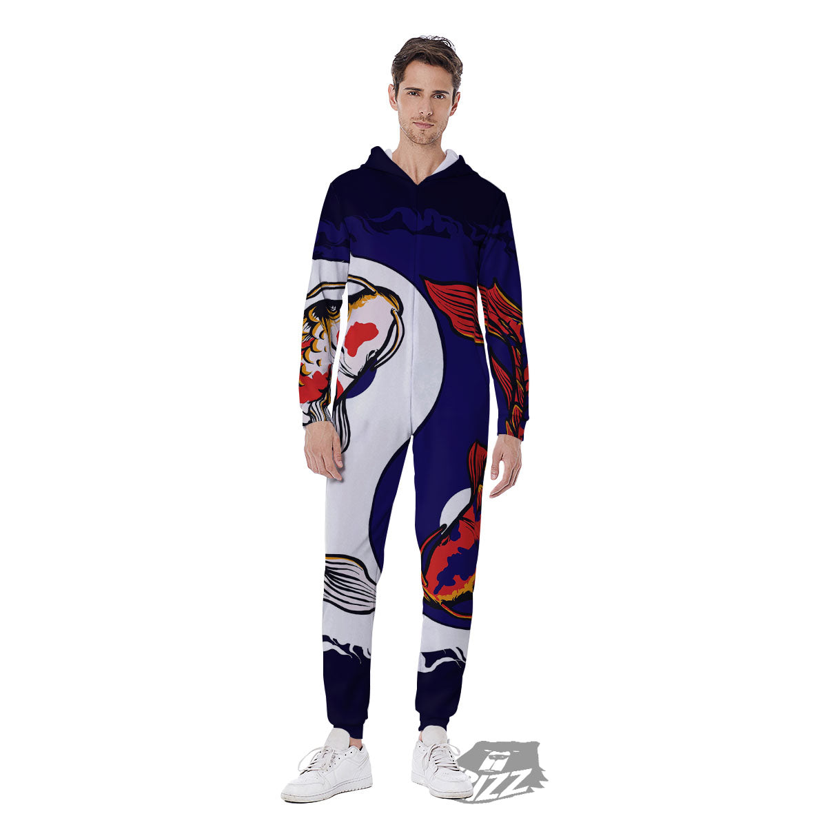 Carp Koi Fish Yin And Yang Print Men's Jumpsuit-grizzshop