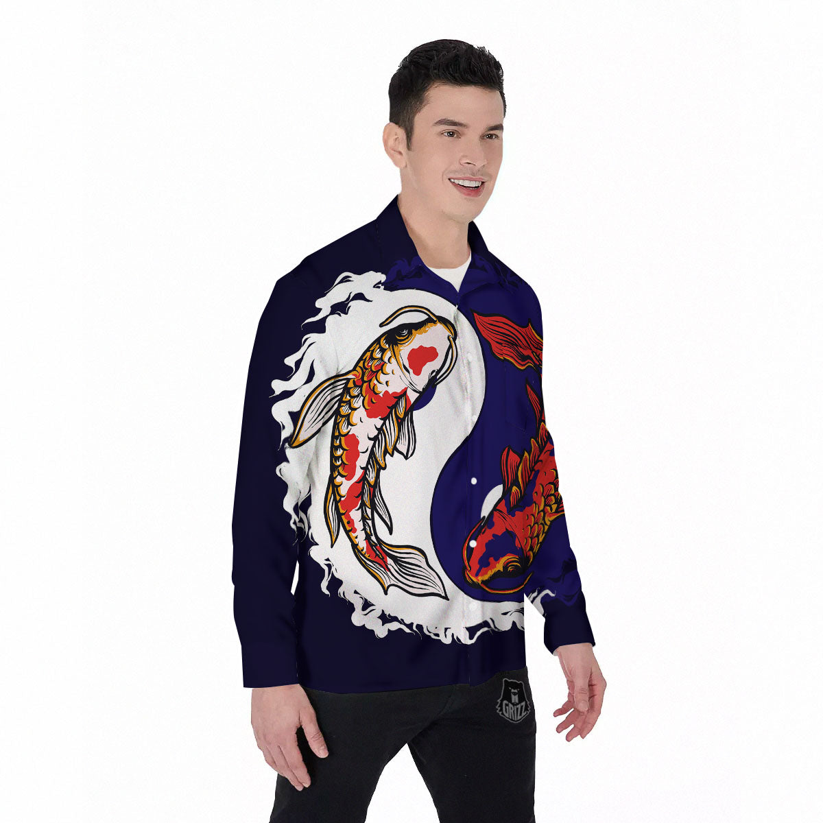 Carp Koi Fish Yin And Yang Print Men's Long Sleeve Shirts-grizzshop