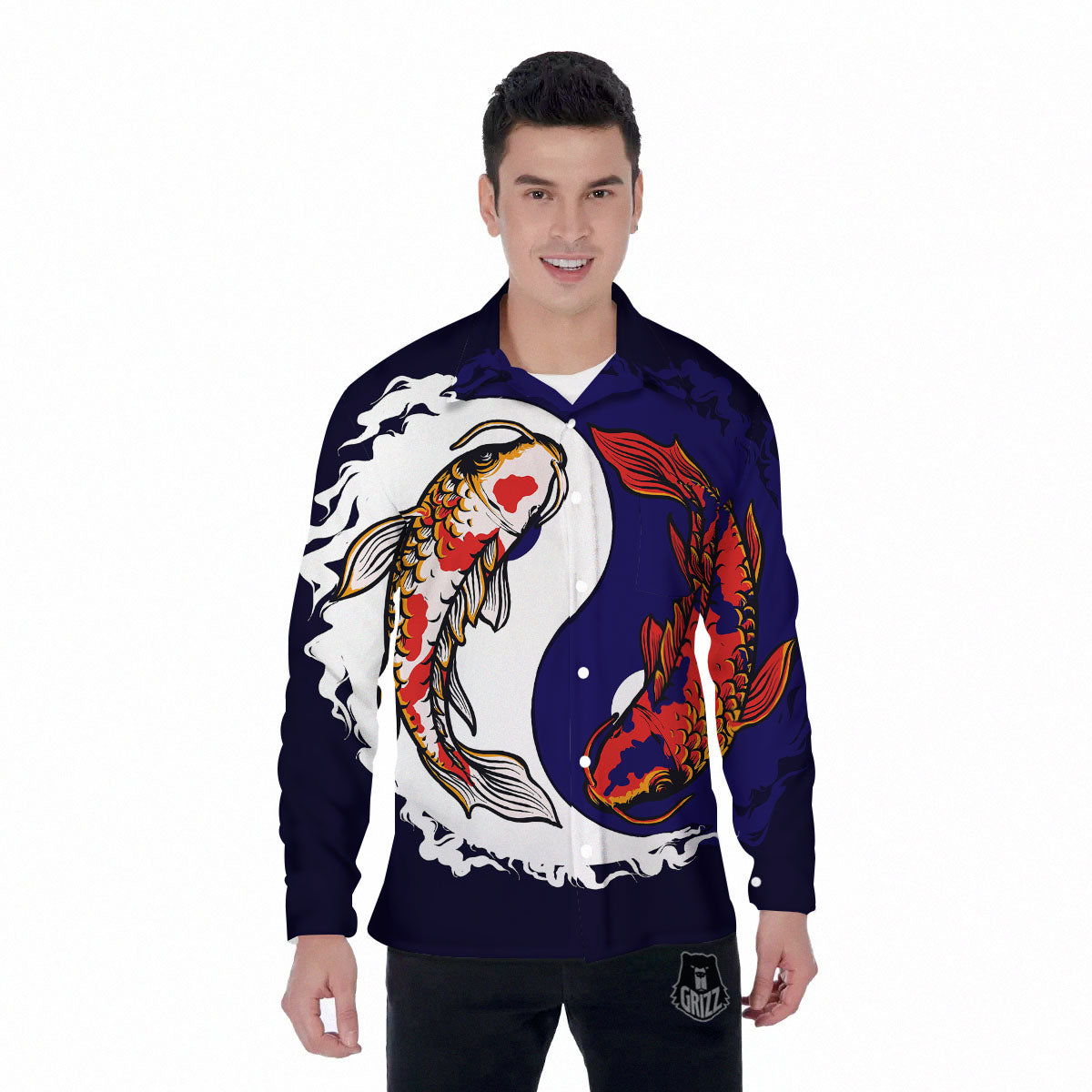 Carp Koi Fish Yin And Yang Print Men's Long Sleeve Shirts-grizzshop