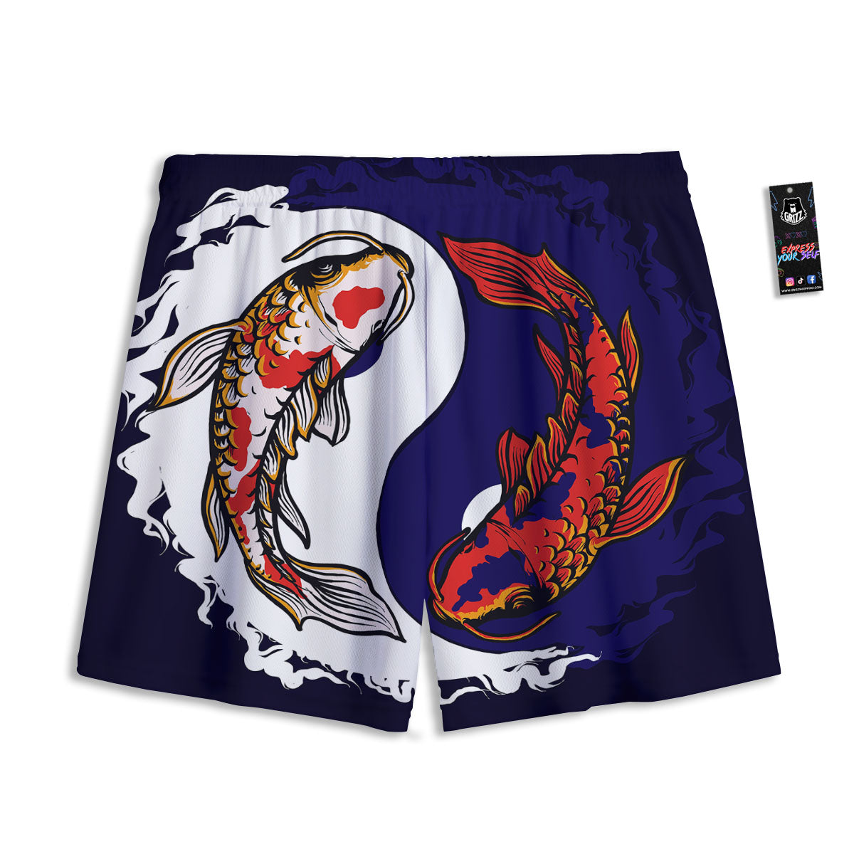 Carp Koi Fish Yin And Yang Print Mesh Shorts