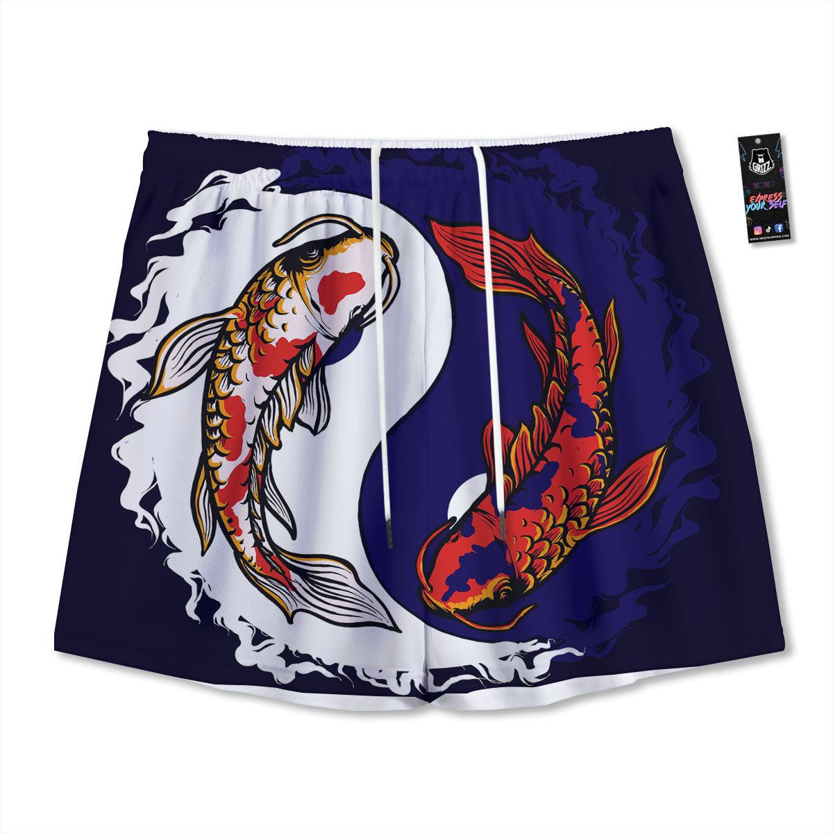 Carp Koi Fish Yin And Yang Print Mesh Shorts