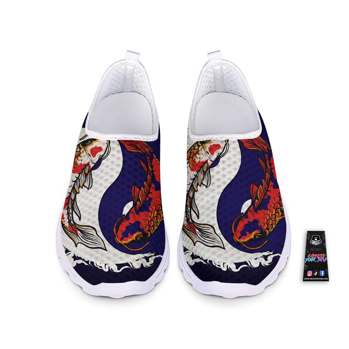 Carp Koi Fish Yin And Yang Print Nurse Shoes-grizzshop